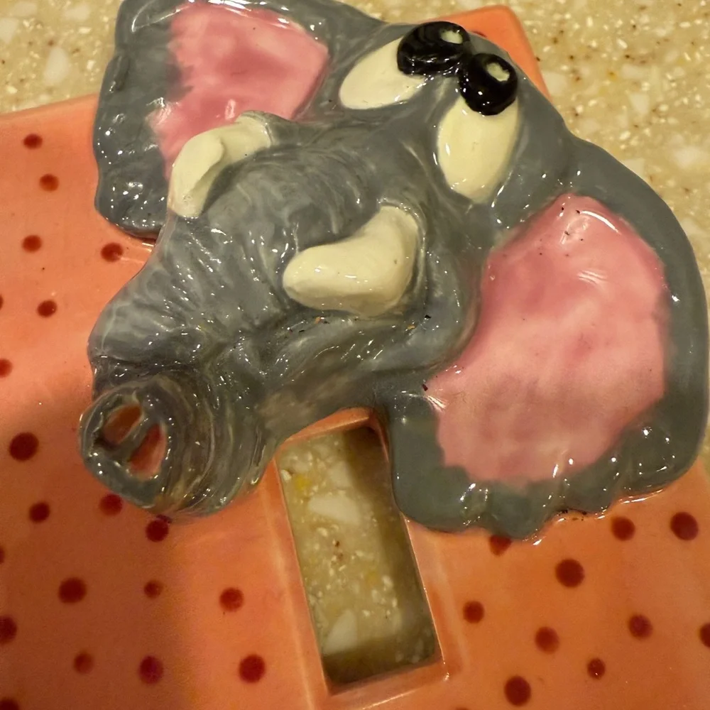 Elephant Ceramic Light Switch Cover - Pink and Gray Dual Double Switch